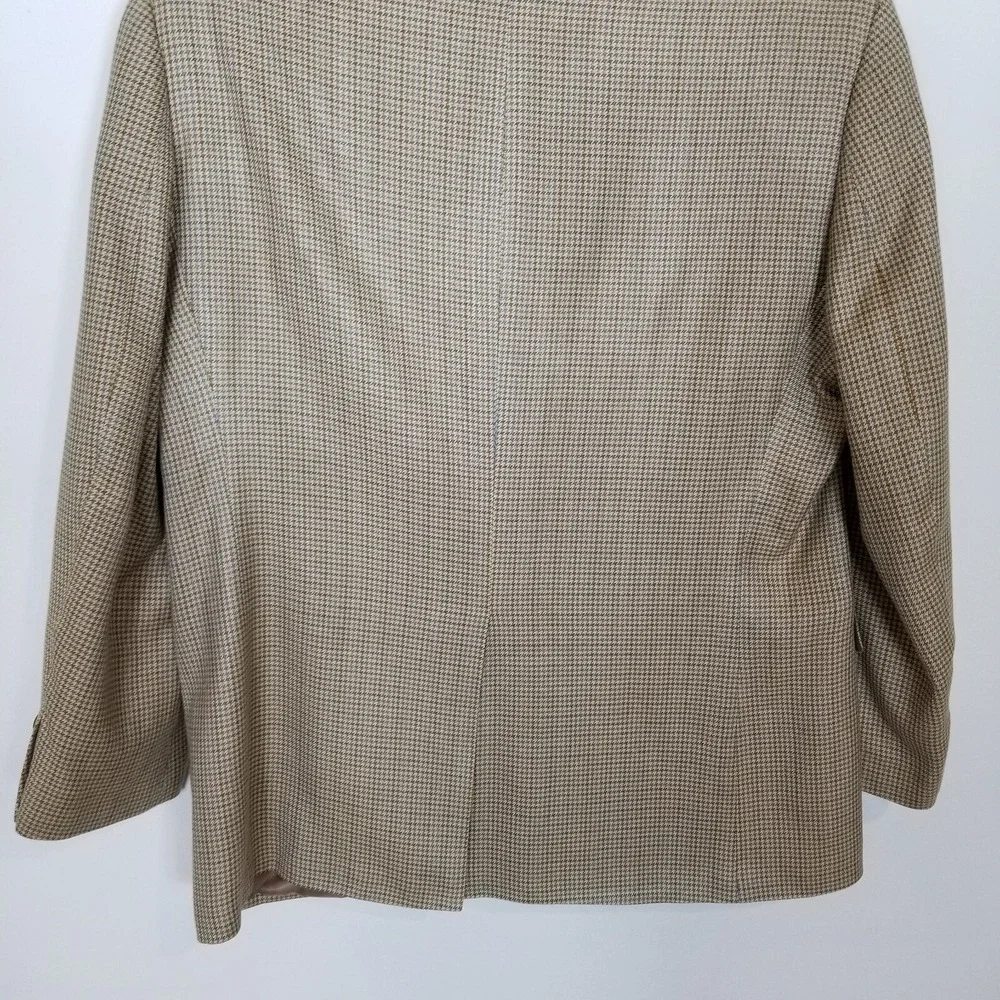 Chaps Men 100% Silk Houndstooth Blazer Jacket Sz 42 R‎ Beige Brown Sport Coat